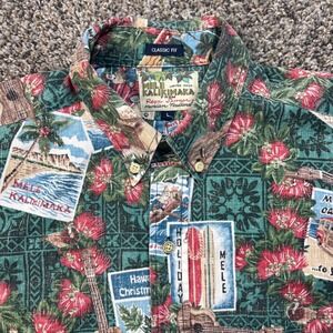 Reyn Spooner Mele Kalikimaka Men's L Hawaiian Christmas Shirt Green Classic Fit